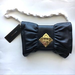 Lamb skin bow clutch bag black purse